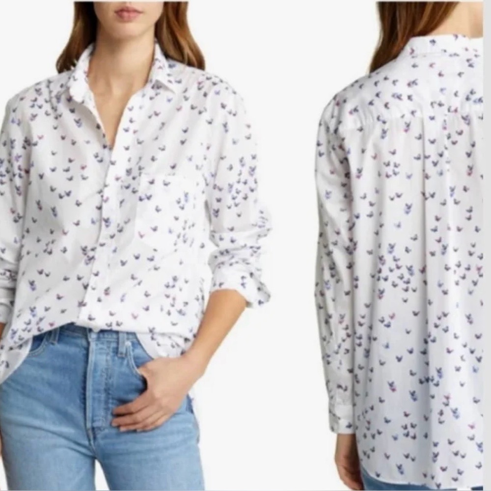 Frank & Eileen Joedy Pink/Blue Butterfly Button Down Shirt 100% Cotton Small NWT